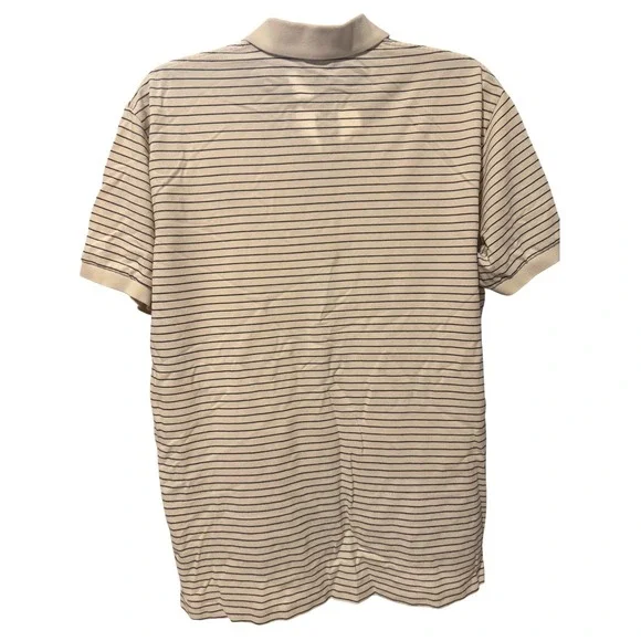 Polo Ralph Lauren Mens Large Cream Navy Striped Short Sleeve Pique Polo Shirt - Picture 2 of 8